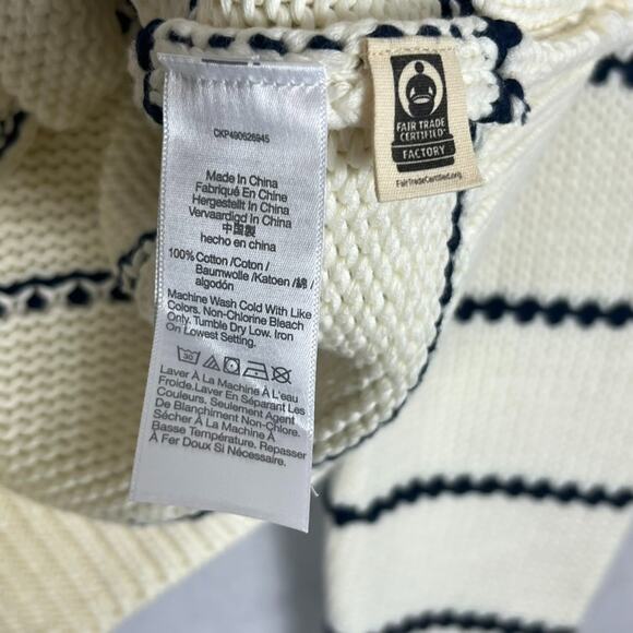 Madewell Sweater Womens Size L Textured Cotton Crewneck Ivory Navy Stripe NWT - Picture 4 of 10